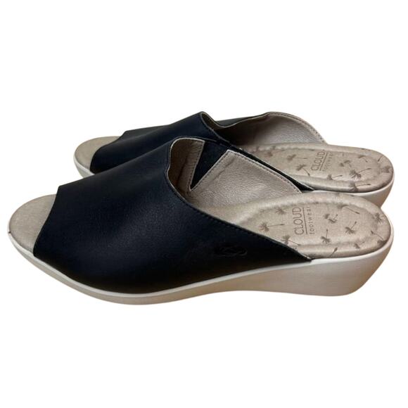 Cloud Footwear Sandal Womens EU 38 US 7.5 Black Leather Wedge Velvet - Picture 6 of 11
